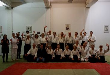 Alle Aikidoka aus Ravensburg, Leutkirch, der Bodenseeregion, Germaringen und Kaufbeuren beim Sayonara-Tag in der Aikido-Schule in Ravensburg