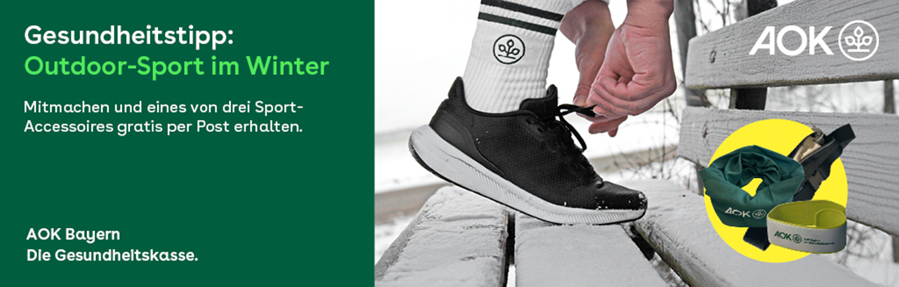 Sportschuh im Schnee - Link zum AOK Gesundheitstipp